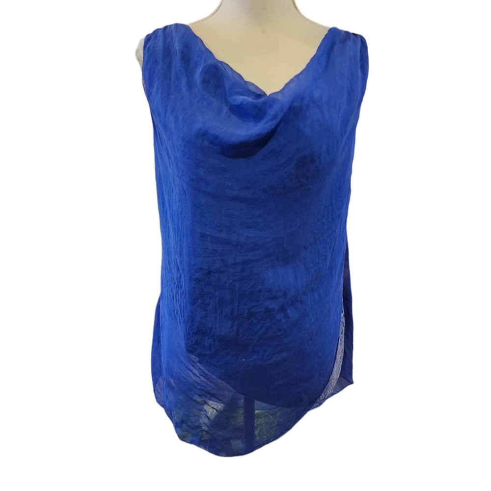 H Trend Silk Blue Asymmetrical Sequined Sleeveless Top Sz Medium NWT